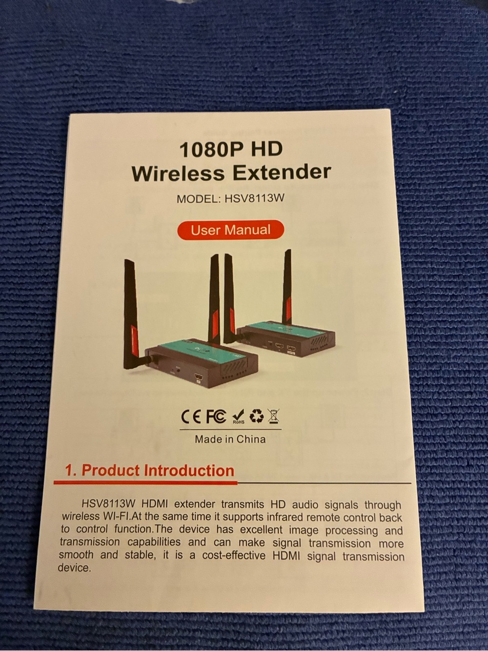 1080P HD Wireless HDMI Extender HSV8113W - Black and Teal